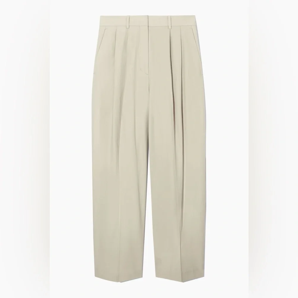 COS Wide-Leg Pleated Trousers in Beige